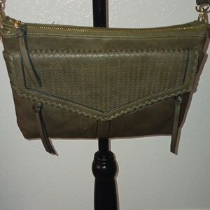 Olive Green Women’s Crossbody Bag - Stylish Woven Detail